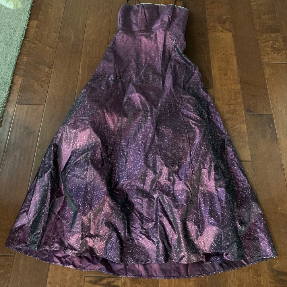 Purple strapless gown